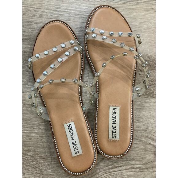 Steve Madden Women's Clear Studded Sandals Size‎ 8 Strappy Slip On Spring Summer - Picture 8 of 10